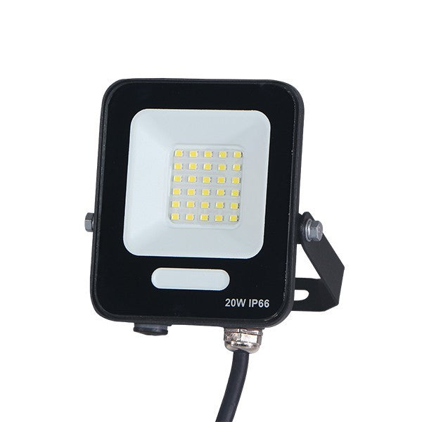 ΠΡΟΒΟΛΕΑΣ LED 20W SMD ΜΑΥΡΟΣ IP66 3000K PLUS 60cm ΚΑΛΩΔΙΟ