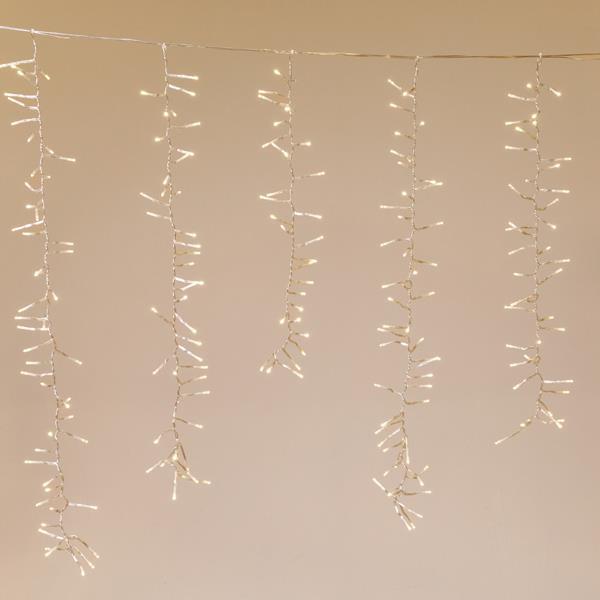 ΒΡΟΧΗ CLUSTER, 480 LED 3mm, 36V ΜΕΤΑΣΧΗΜΑΤΙΣΤΗ, 8 ΠΡΟΓΡΑΜΜΑΤΑ, 4 ΕΠΕΚΤΑΣΕΙΣ ΕΩΣ 3 ΣΕΤ, ΔΙΑΦΑΝΟ PVC ΚΑΛΩΔΙΟ, ΘΕΡΜΟ ΛΕΥΚΟ LED (H100 x W200cm, 30/40/50/50/40/30), ΠΡΟΕΚΤΑΣΗ ΠΑΡΟΧΗΣ 3m, IP44