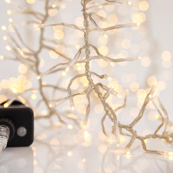 CLUSTER 6m, 768 LED 3mm, 31V ΜΕΤΑΣΧΗΜΑΤΙΣΤΗ, 8 ΠΡΟΓΡΑΜΜΑΤΑ & ΜΝΗΜΗ, ΔΙΑΦΑΝΟ PVC ΚΑΛΩΔΙΟ, ΘΕΡΜΟ ΛΕΥΚΟ LED, ΠΡΟΕΚΤΑΣΗ ΠΑΡΟΧΗΣ 3m, ΙΡ44