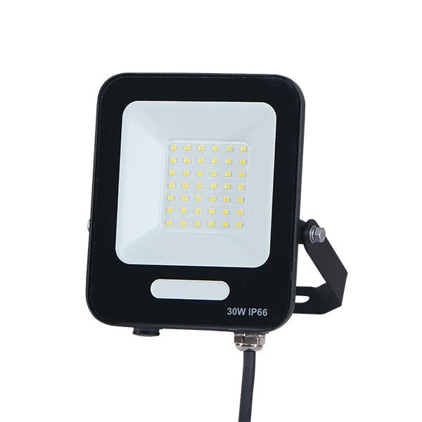 ΠΡΟΒΟΛΕΑΣ LED 30W SMD ΜΑΥΡΟΣ IP66 3000K PLUS 60cm ΚΑΛΩΔΙΟ