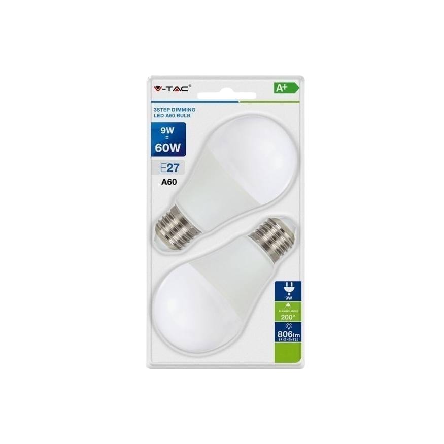 V-TAC VT-2129 Λάμπες LED 9W 112mm για Ντουί E27 και Σχήμα A60 Ψυχρό Λευκό 806lm 2τμχ